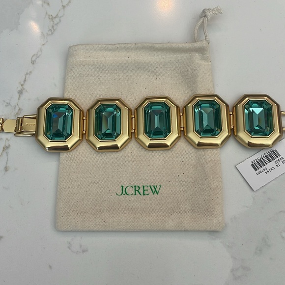 J. Crew Jewelry - NWT J. Crew Rectangle Faceted Green Crystal Bracelet Length 71/4